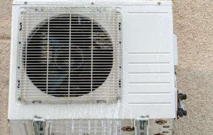 Aanvriezen van een lucht/water warmtepomp. ijs op de machine.